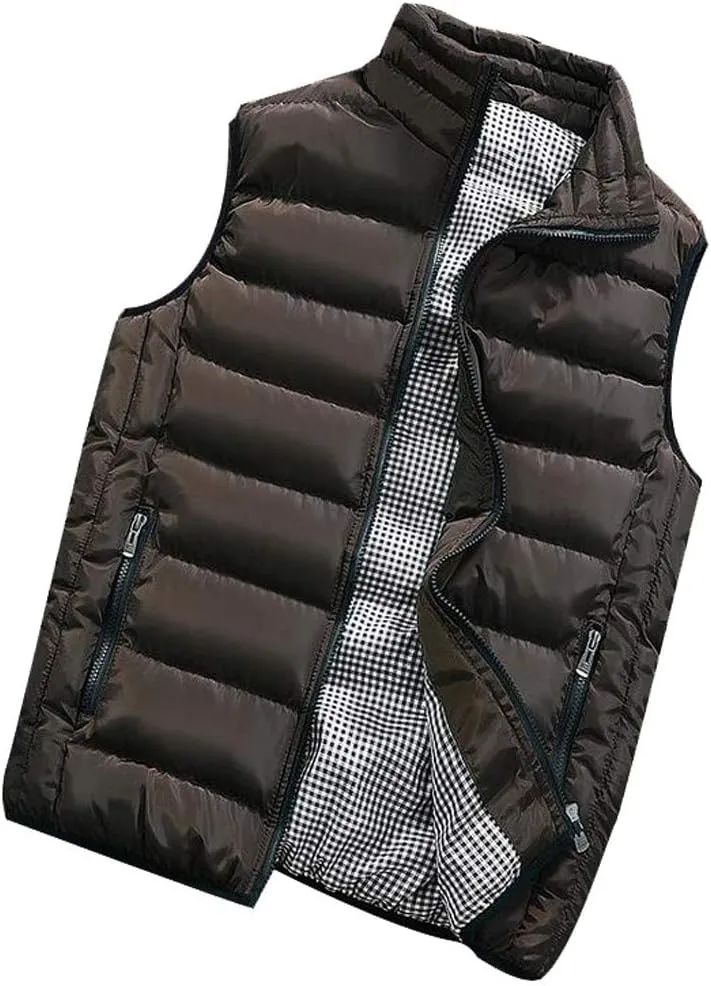 Puffy Vest Men Men's Vest Cardigan High Collar Men's Warm Zip Men's Coats Jackets Stuff for Men Sleeveless Vest for