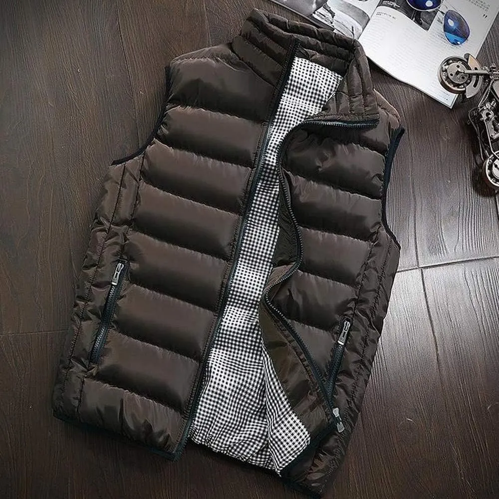 Puffy Vest Men Men's Vest Cardigan High Collar Men's Warm Zip Men's Coats Jackets Stuff for Men Sleeveless Vest for