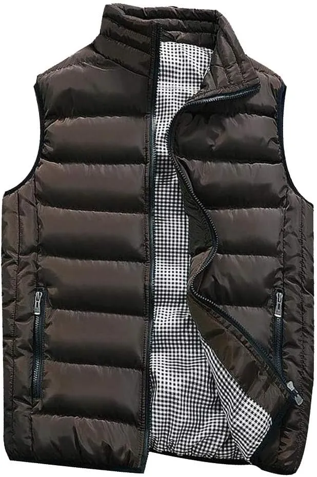 Puffy Vest Men Men's Vest Cardigan High Collar Men's Warm Zip Men's Coats Jackets Stuff for Men Sleeveless Vest for