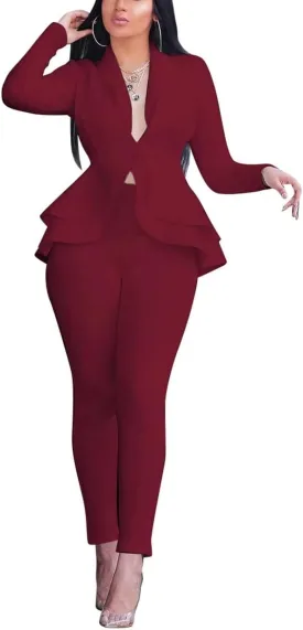 Remelon Women's Suit Sets 2 Piece Sets Sexy V Neck Business Casual Blazer Suit Pants Sets