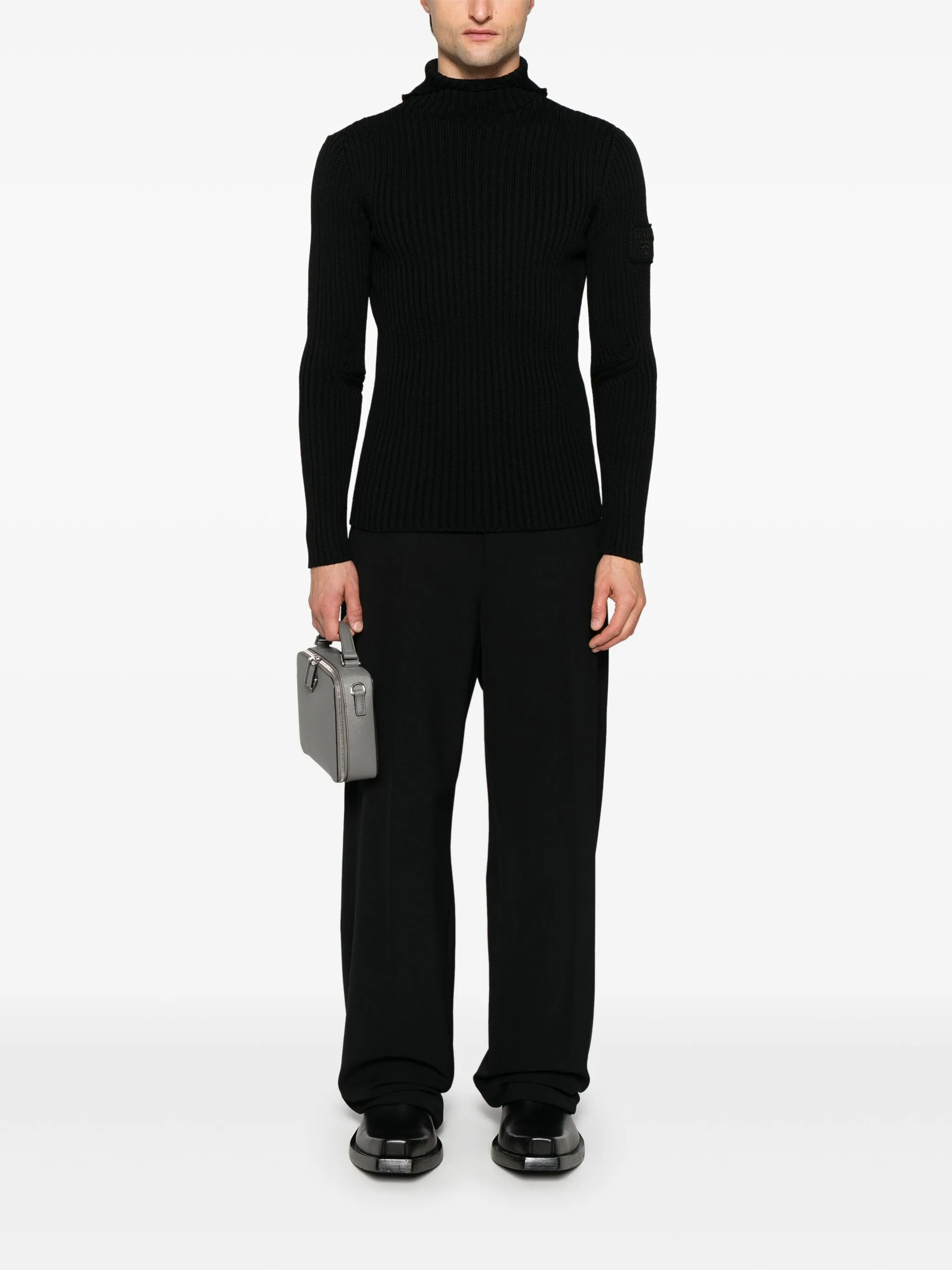 ribbed-knit hoodie