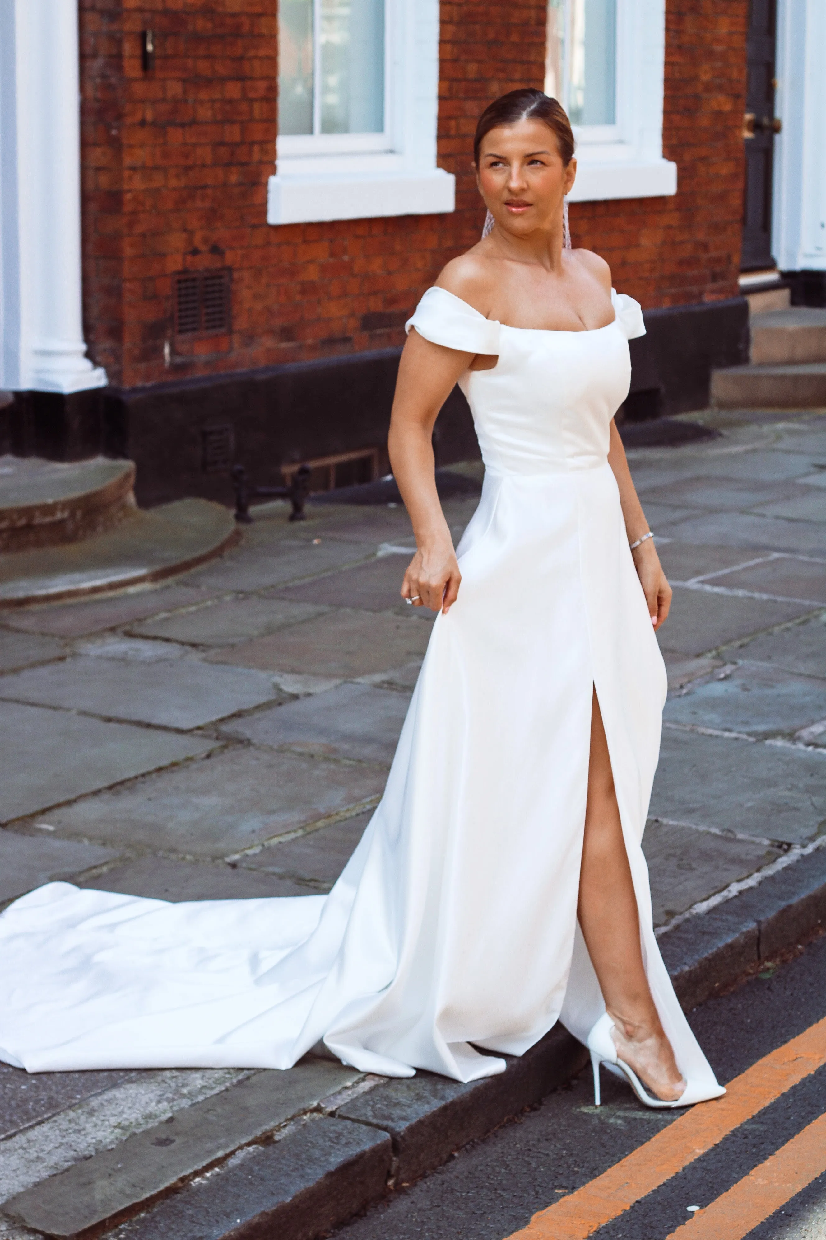 Sample - Abbie Off-the-Shoulder Satin Wedding Dress