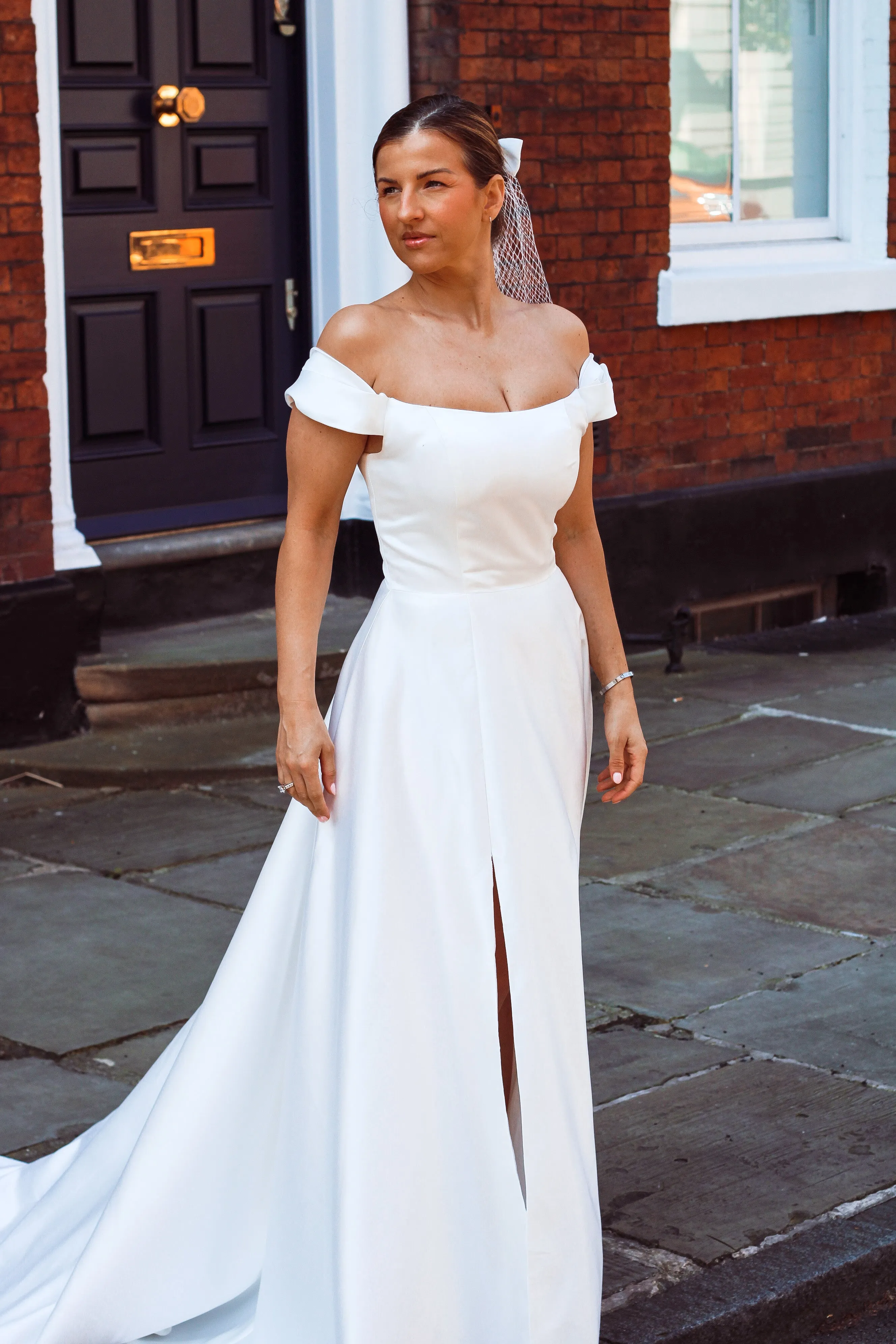 Sample - Abbie Off-the-Shoulder Satin Wedding Dress