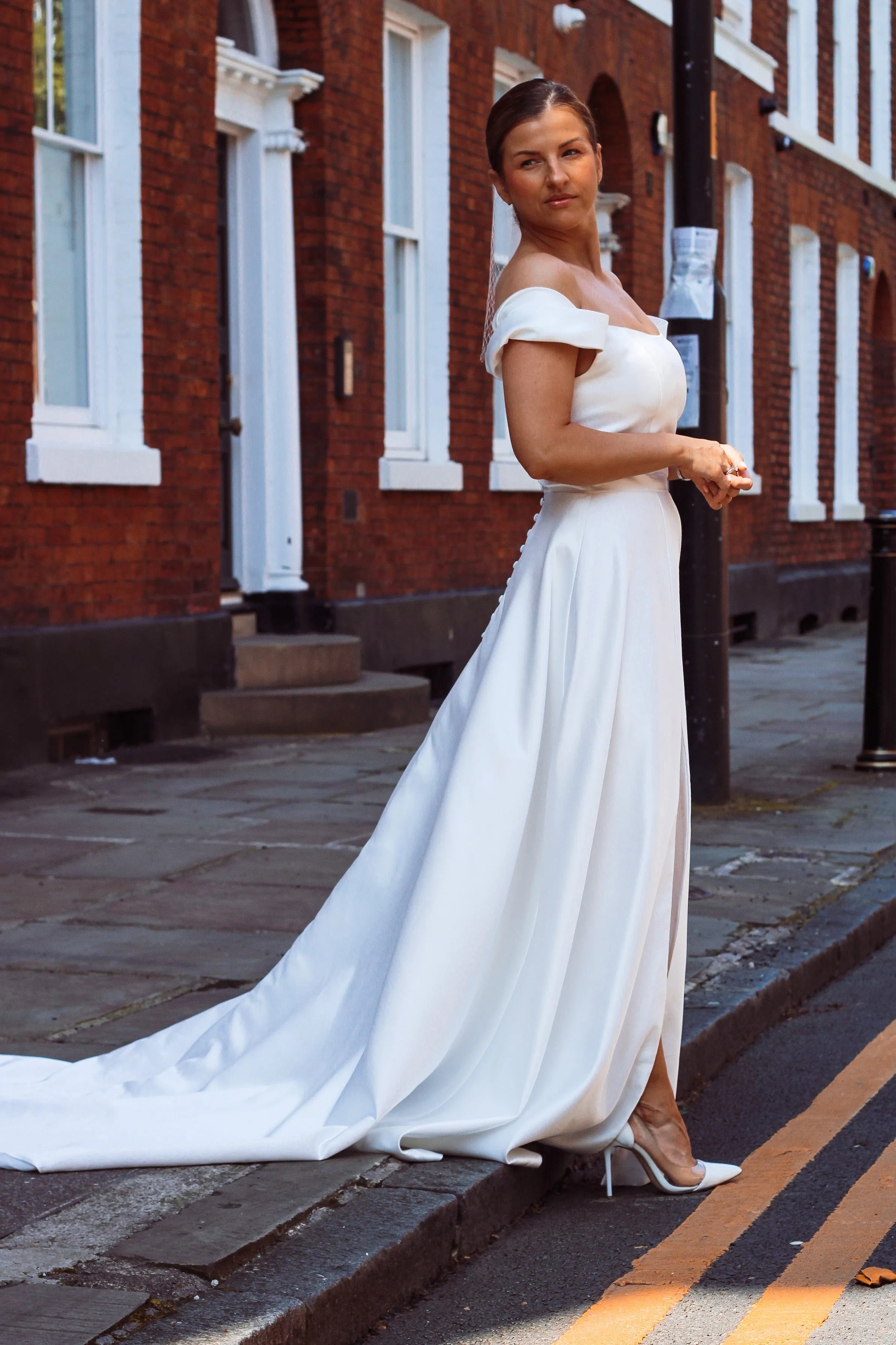 Sample - Abbie Off-the-Shoulder Satin Wedding Dress