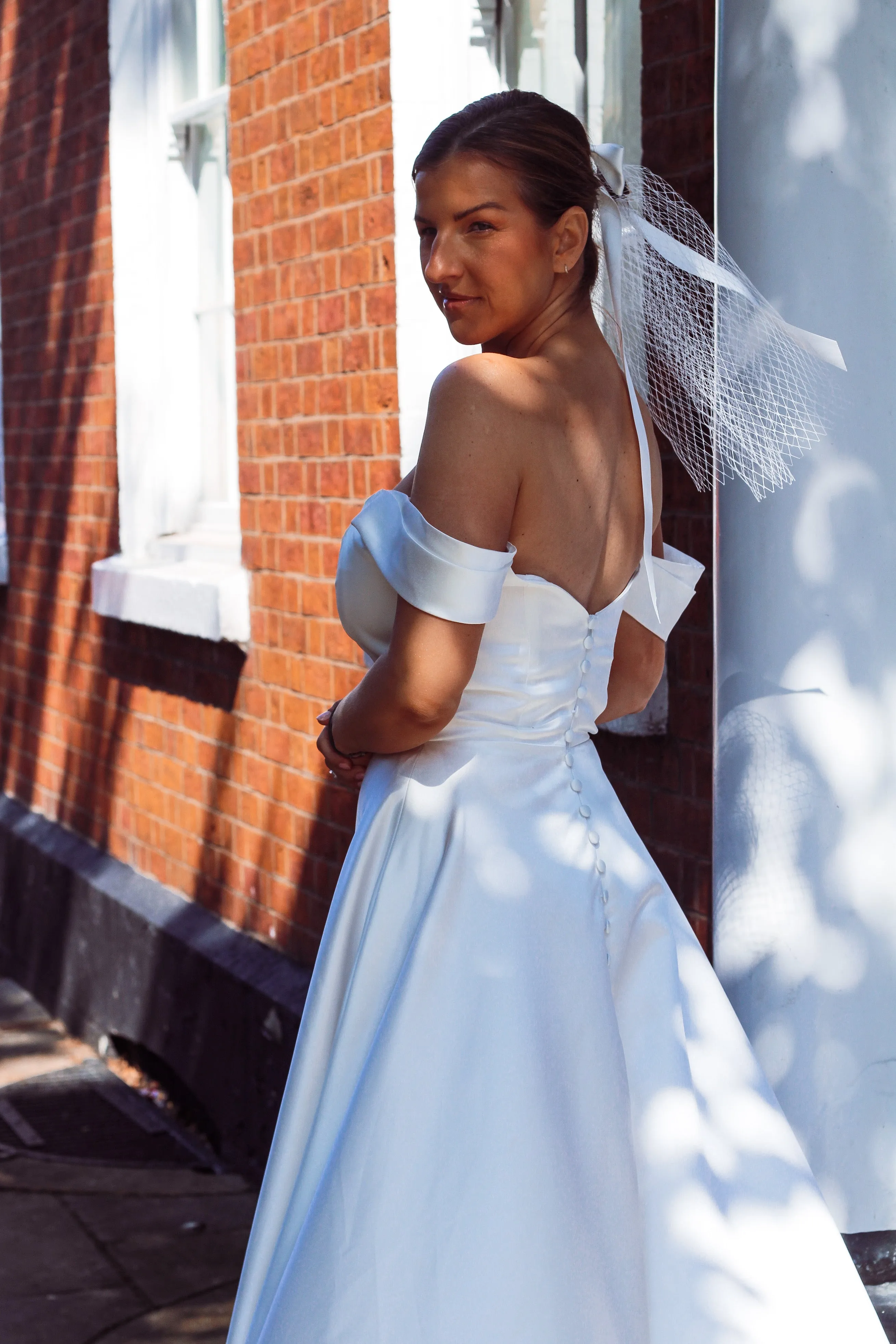 Sample - Abbie Off-the-Shoulder Satin Wedding Dress