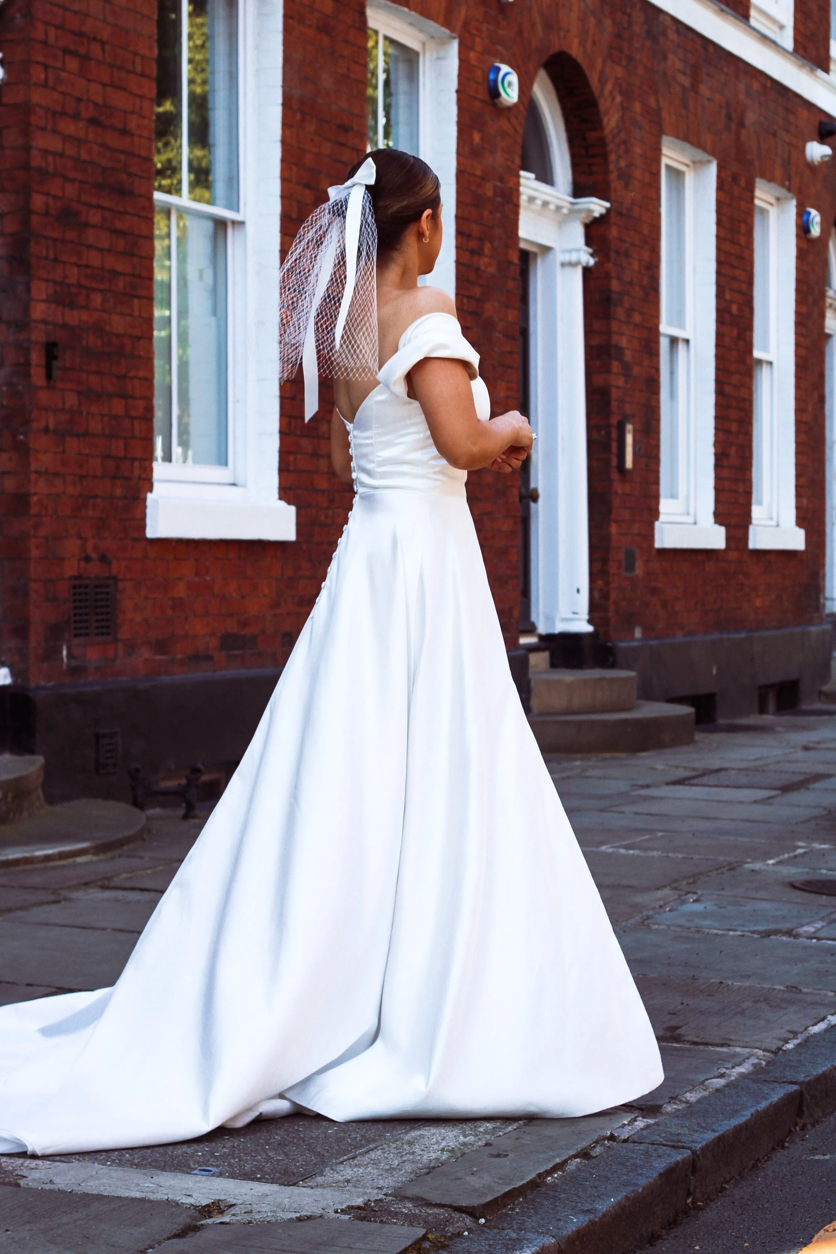Sample - Abbie Off-the-Shoulder Satin Wedding Dress