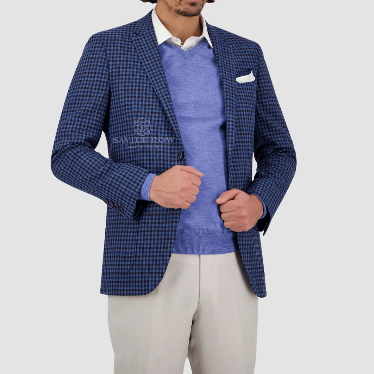Savile Row Slim Fit Asher Sports Jacket in Navy Check