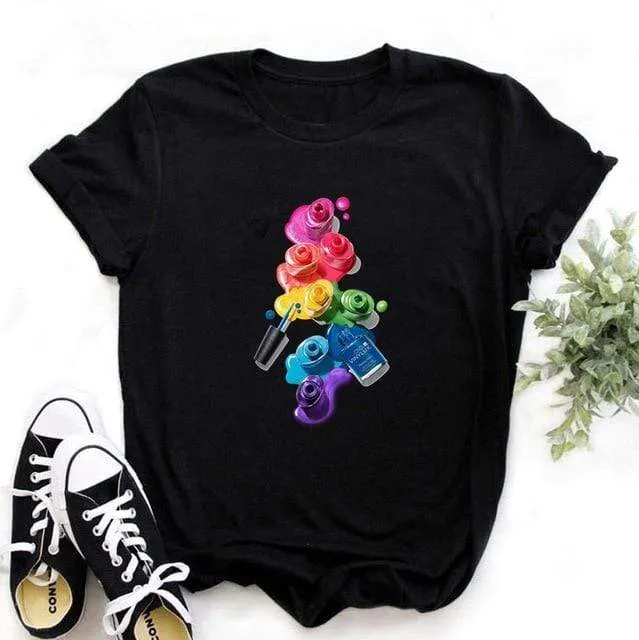 Tees Women T Shirt Print Letter T-shirt Casual White Black Pink