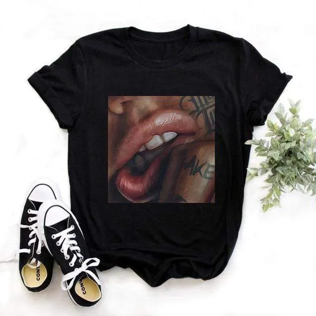 Tees Women T Shirt Print Letter T-shirt Casual White Black Pink