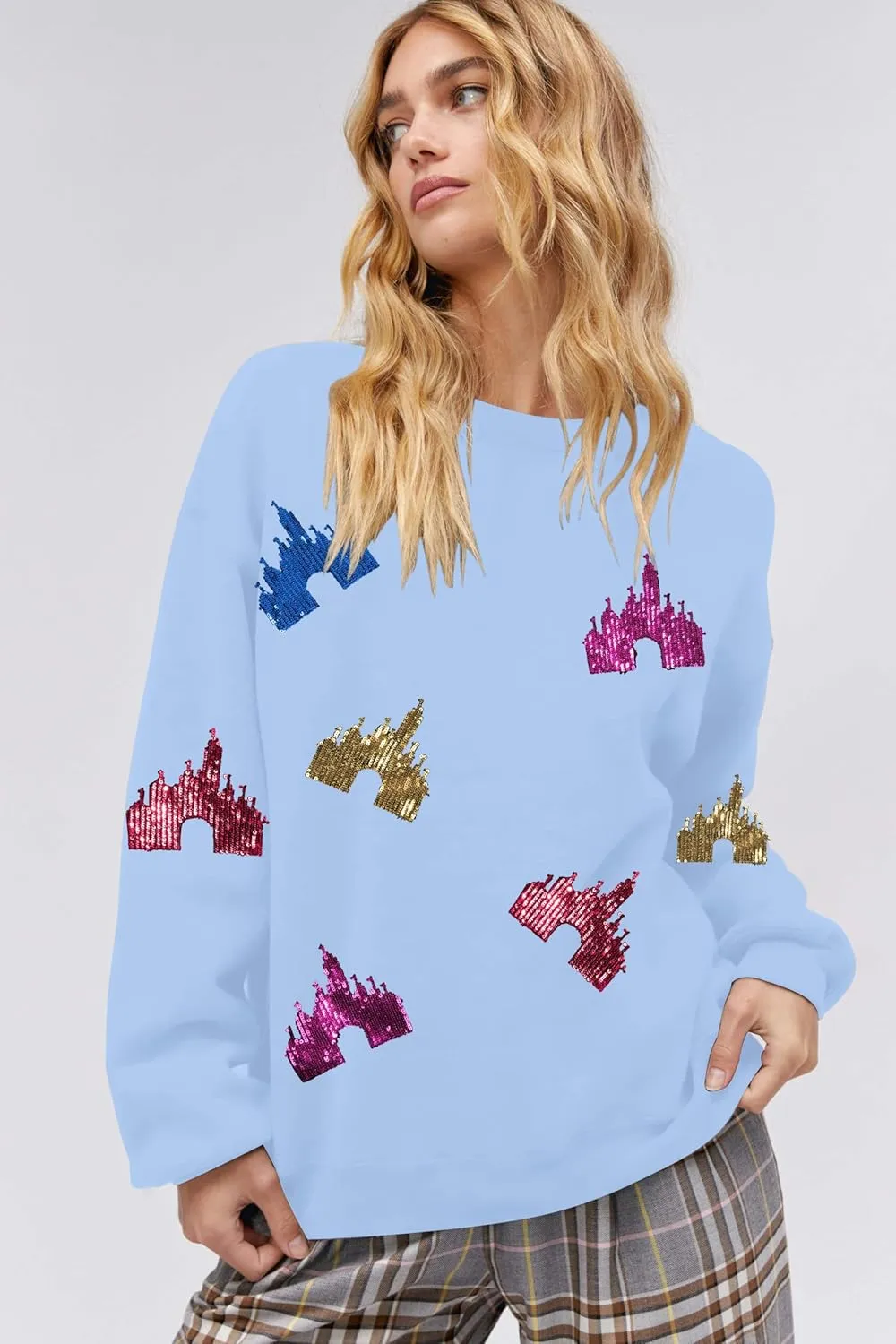 UNIQUEONE Oversized Bow Sweatshirt Womens Magic Kingdom Tee Shirt Colorful Pastel Bows Graphic Sweatshirts Holiday Pullover
