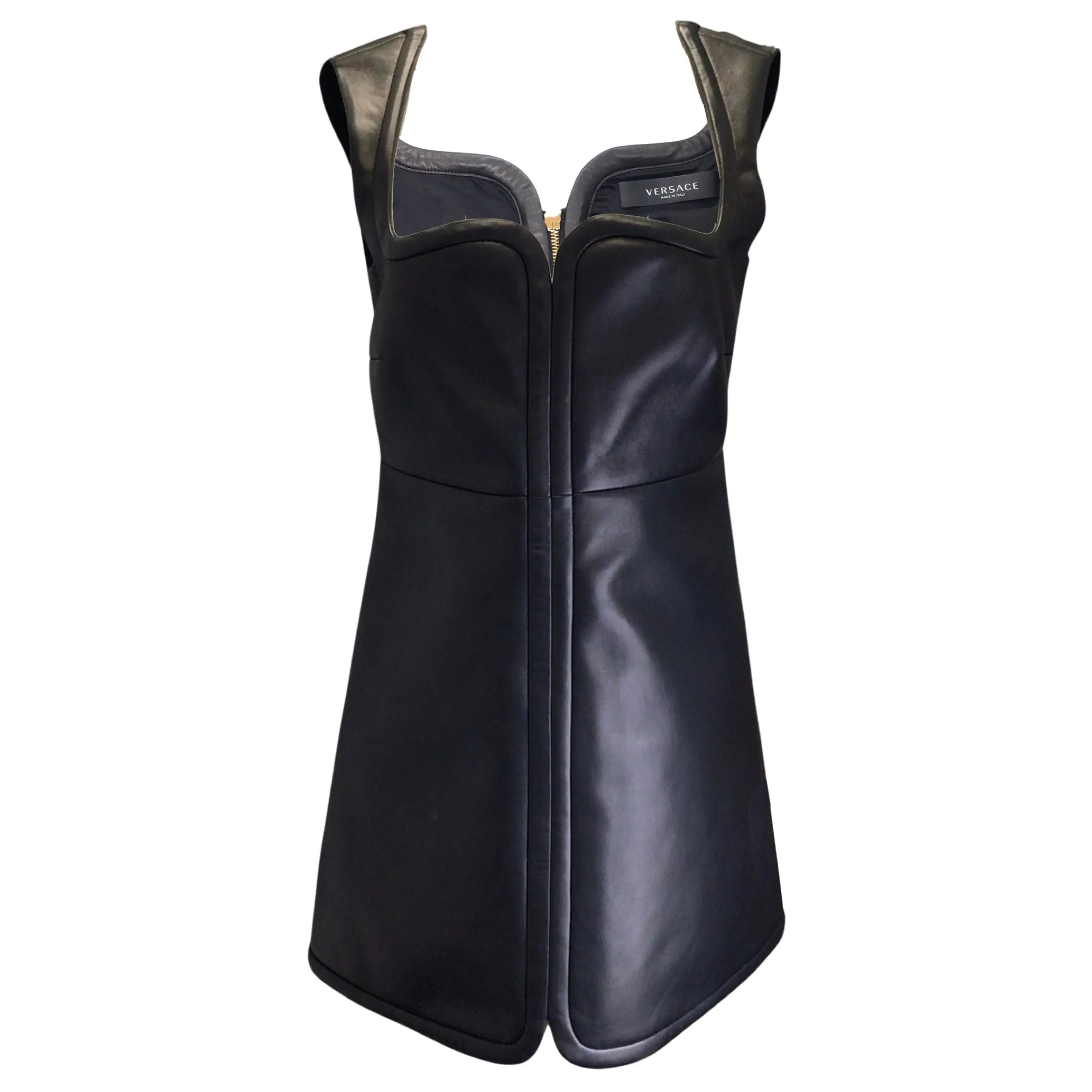 Versace Black 2021 Lambskin Leather Mini Dress