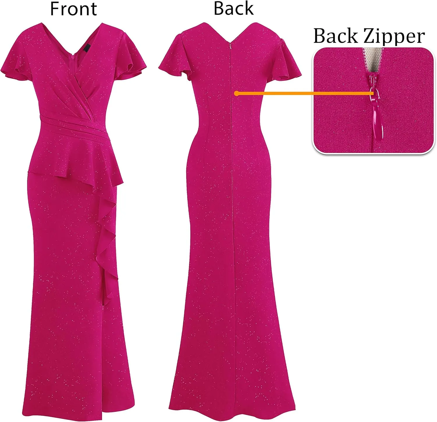 VFSHOW Womens Ruched Wrap V Neck Ruffle Formal Prom Peplum High Slit Maxi Dress 2023 Wedding Guest Cocktail Evening Long Gown