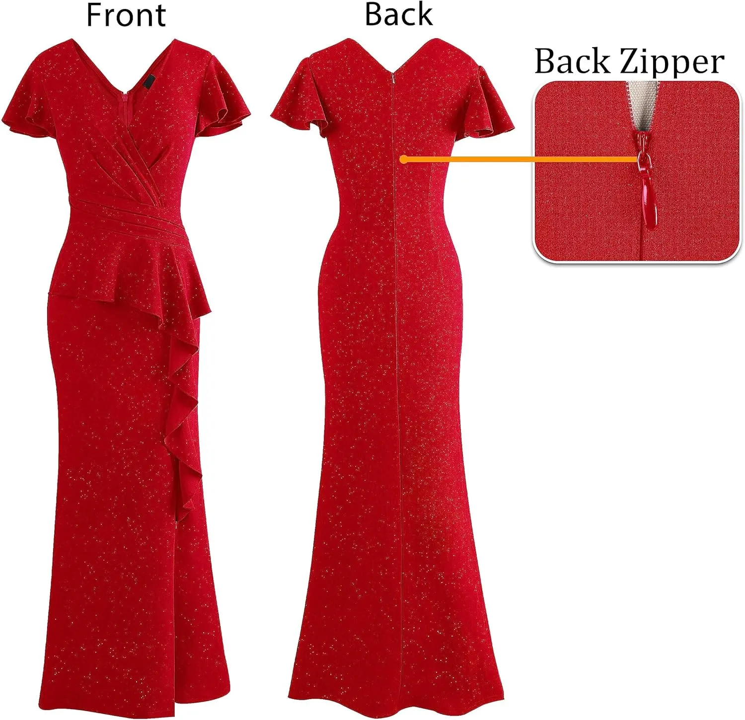 VFSHOW Womens Ruched Wrap V Neck Ruffle Formal Prom Peplum High Slit Maxi Dress 2023 Wedding Guest Cocktail Evening Long Gown