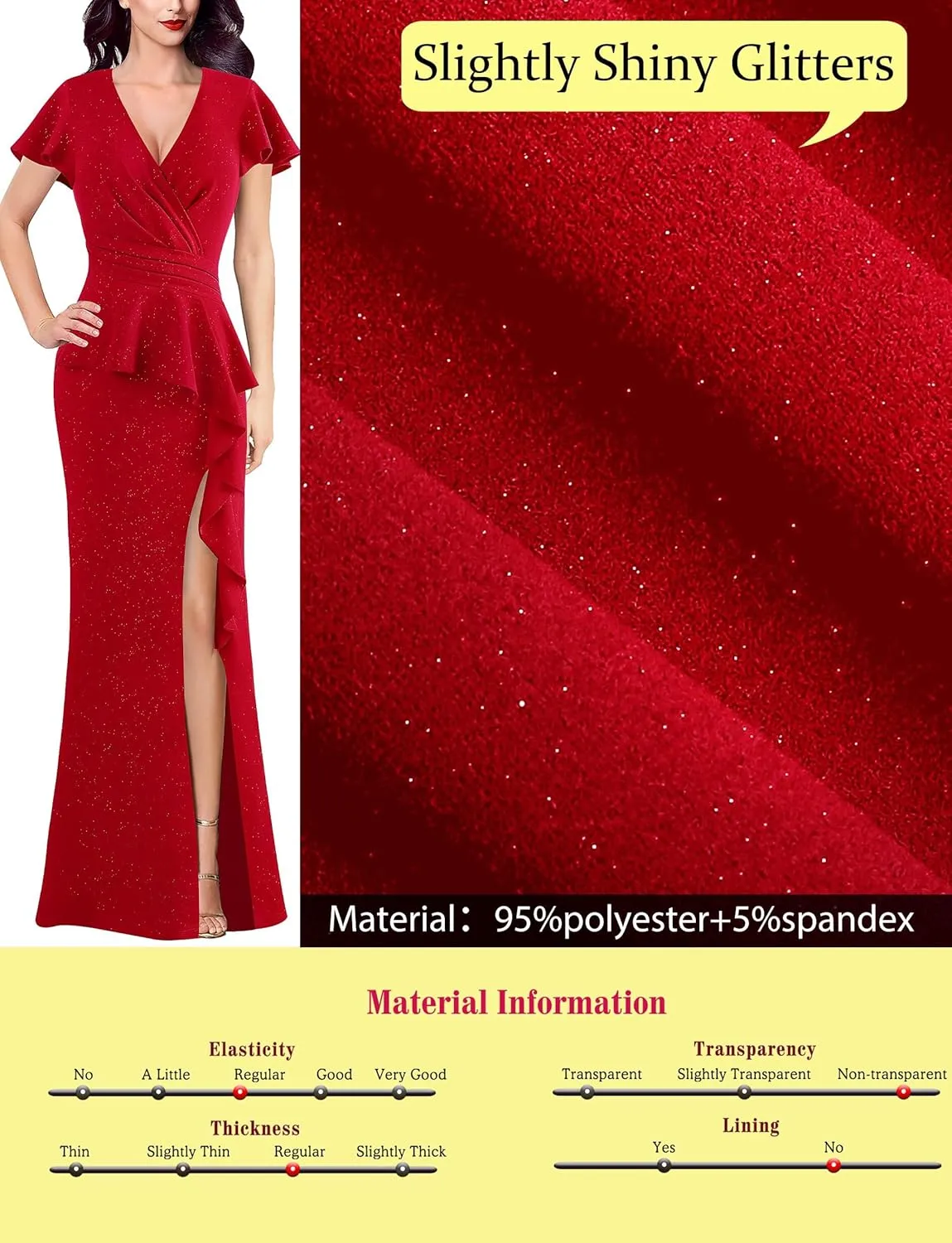 VFSHOW Womens Ruched Wrap V Neck Ruffle Formal Prom Peplum High Slit Maxi Dress 2023 Wedding Guest Cocktail Evening Long Gown