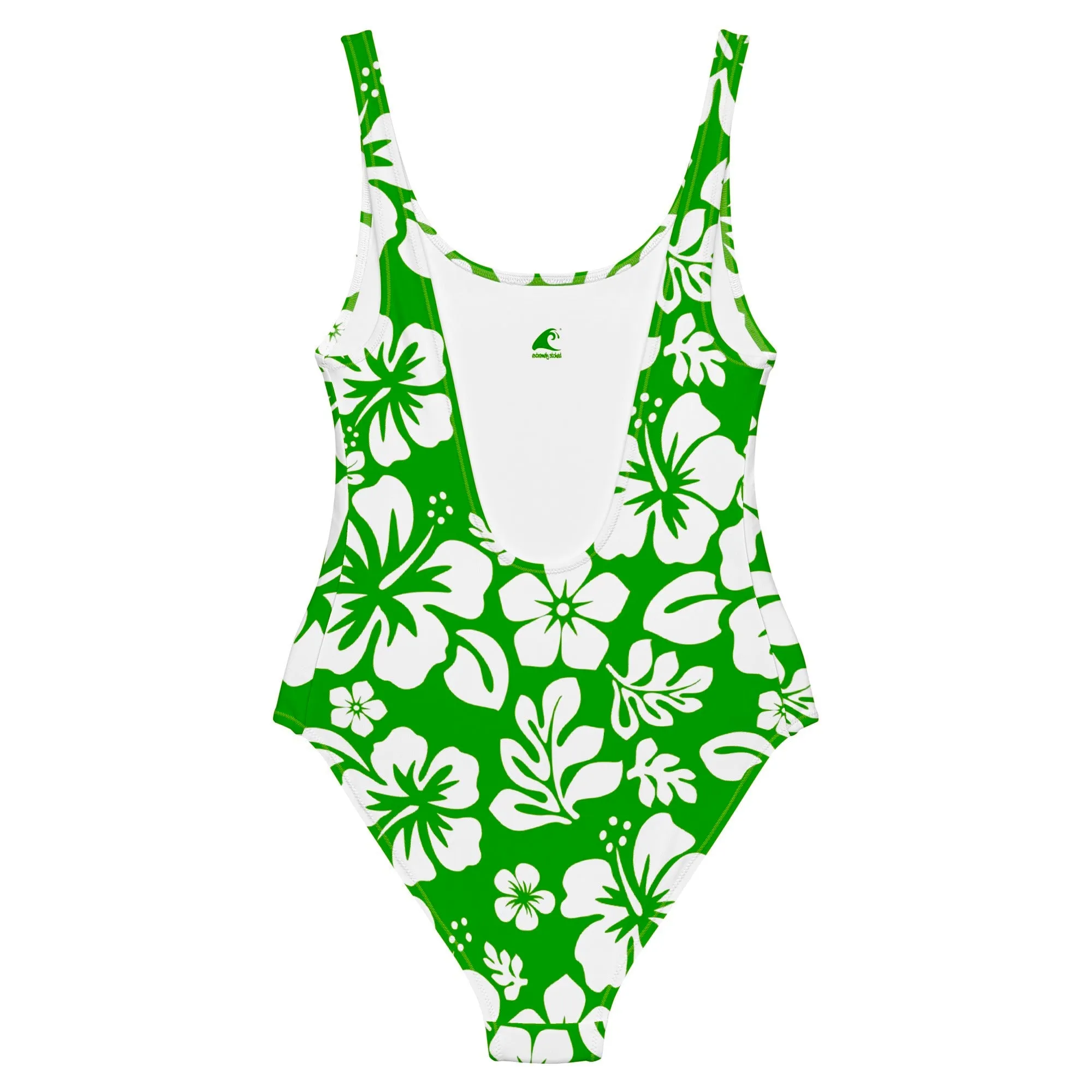 White Hawaiian Flowers on Fresh Green One-Piece Swimsuit