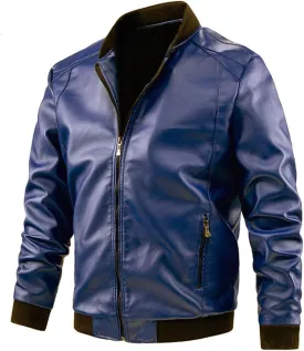 Winter Jackets for Men Loose Solid Color Zip PU Leather Jacket Short Lapel Motorcycle Leather Jacket Coat Leather