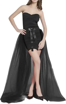 Women Long Tulle Tutu Skirts Cocktail Satin Bandage Mesh Overlay Maxi Dress Wedding Prom Party Bride Gown Overskirt