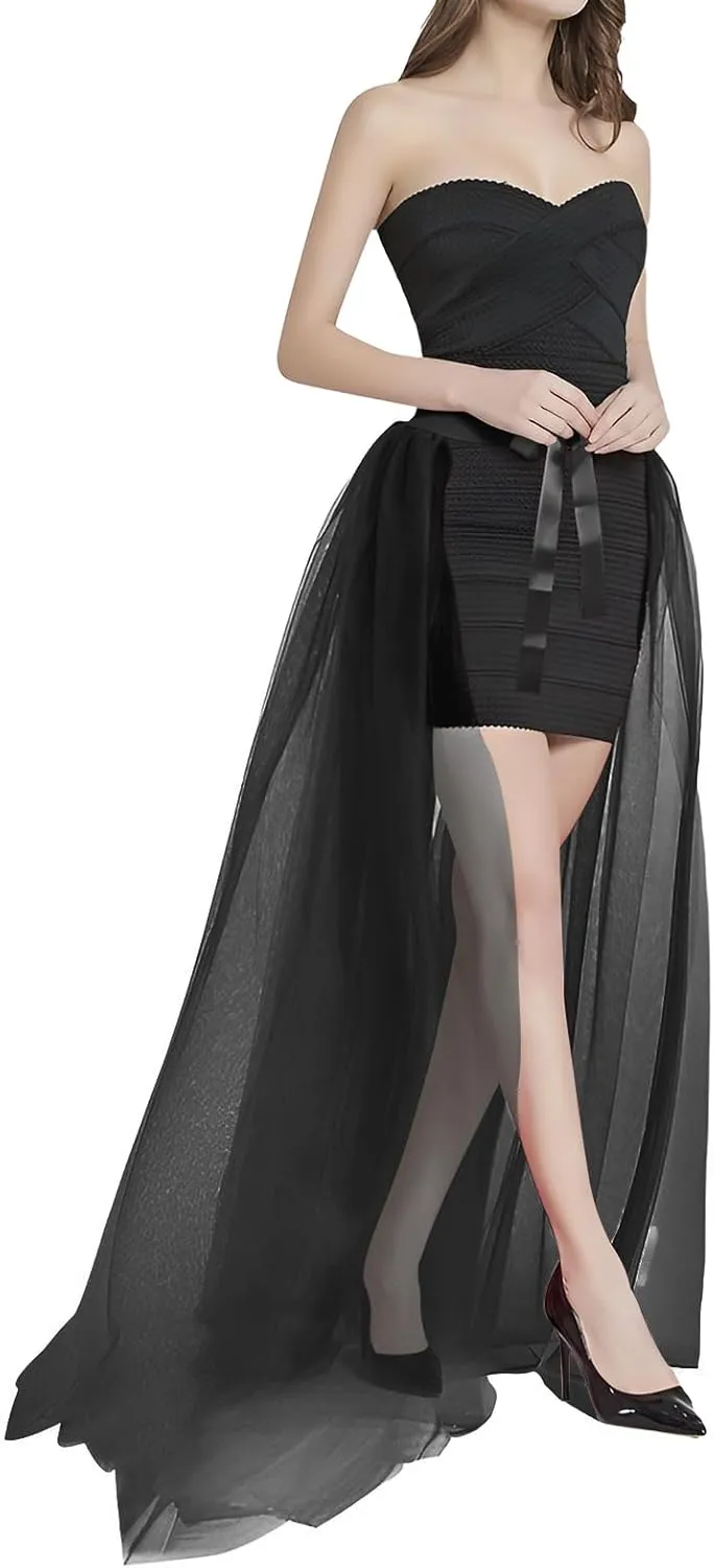 Women Long Tulle Tutu Skirts Cocktail Satin Bandage Mesh Overlay Maxi Dress Wedding Prom Party Bride Gown Overskirt