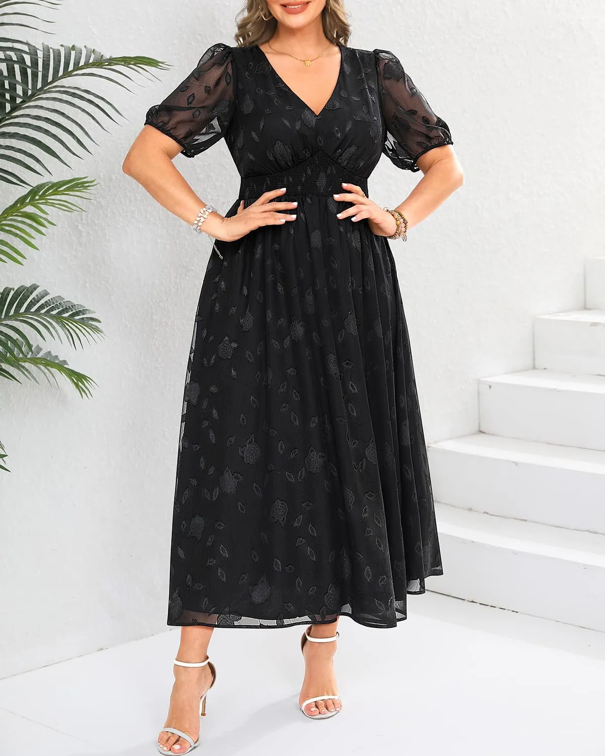 Women Plus Size Summer Dress - Easter Spring Floral Wedding Guest Maxi Long Dress