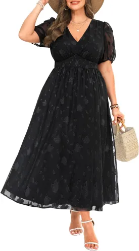 Women Plus Size Summer Dress - Easter Spring Floral Wedding Guest Maxi Long Dress