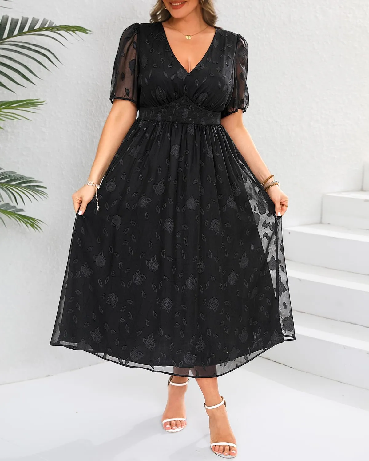 Women Plus Size Summer Dress - Easter Spring Floral Wedding Guest Maxi Long Dress