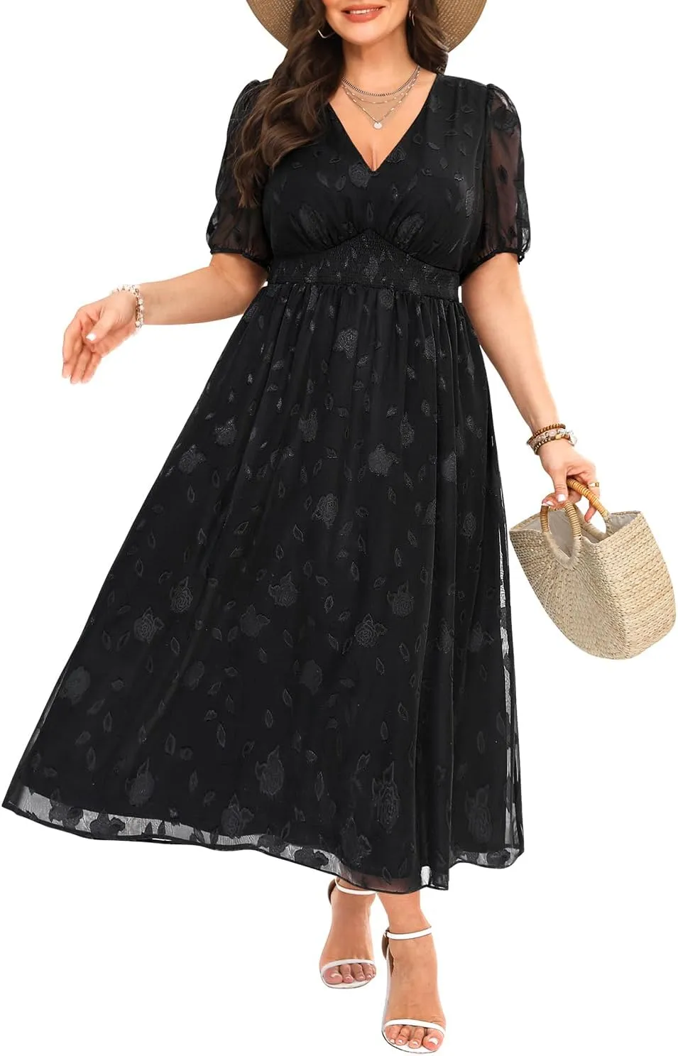 Women Plus Size Summer Dress - Easter Spring Floral Wedding Guest Maxi Long Dress