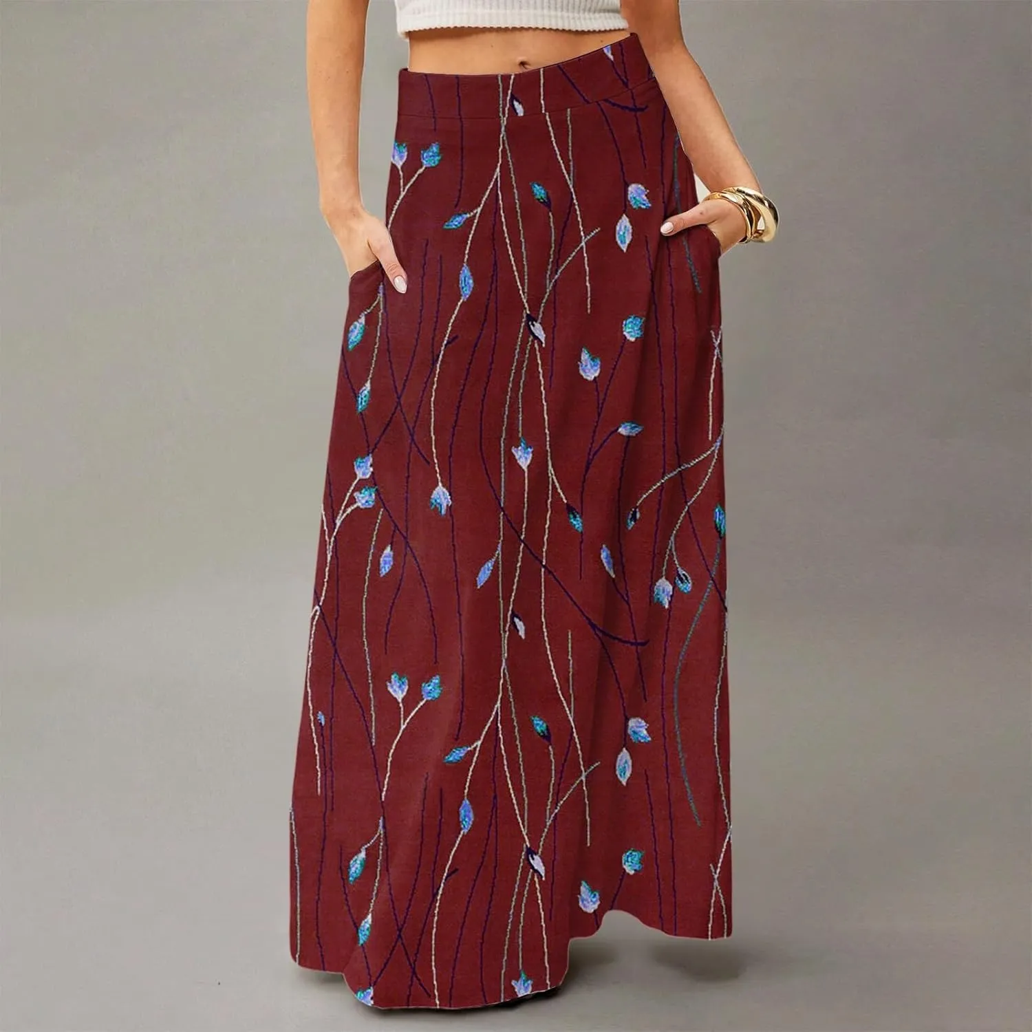Women's 2025 Bohemian Long Floral Skirts Flowy High Waist Floral Maxi Skirt Summer Regular Trendy Skirts