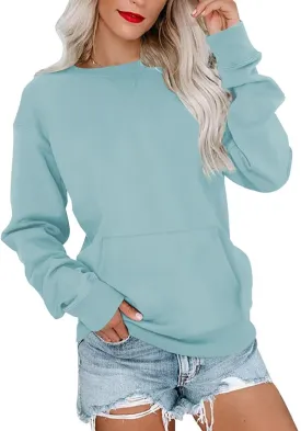 Womens Long Sleeve Sweatshirts Casual Crewneck Cute Pullover Tops Lightweight Sweatshirt with Pocket 2025