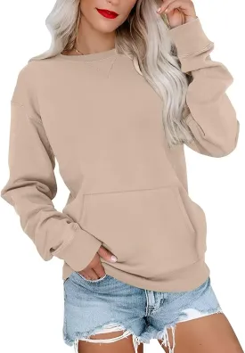 Womens Long Sleeve Sweatshirts Casual Crewneck Cute Pullover Tops Lightweight Sweatshirt with Pocket 2025