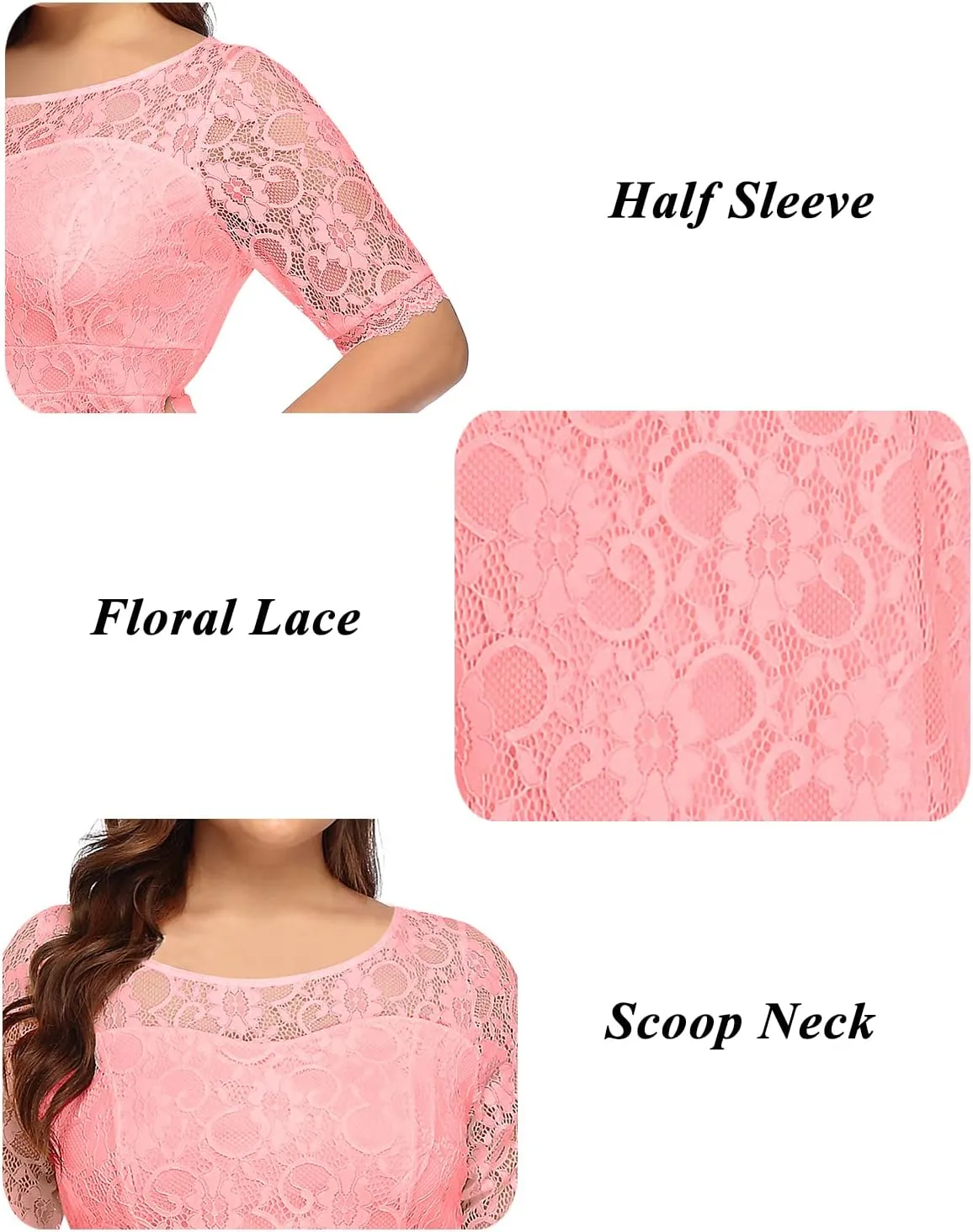 Women's Plus Size Wedding Guest Bridal Shower Semi Formal Cocktail Party Lace V Neck Midi Dress
