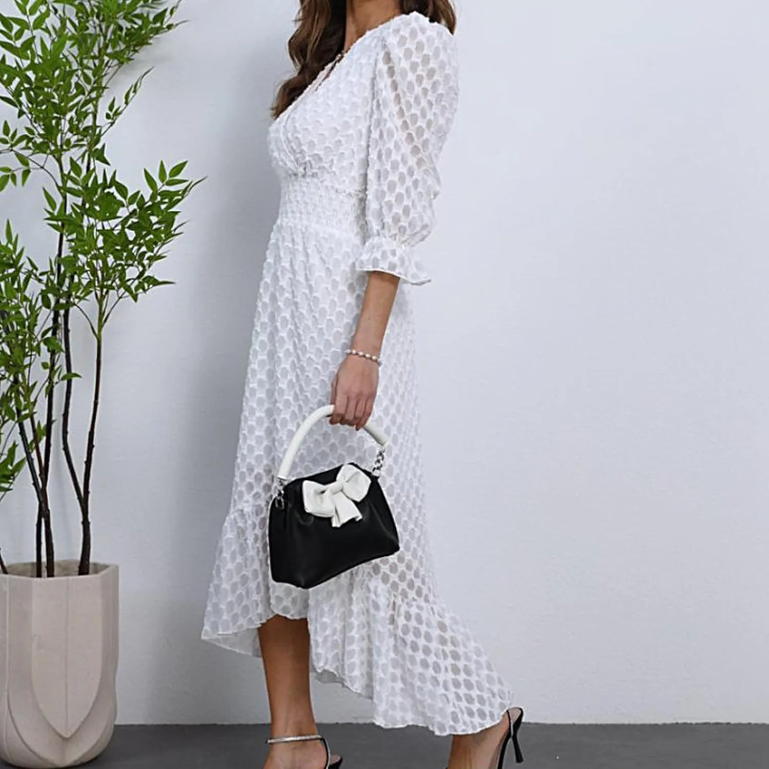Womens Short Sleeve High Low V-Neck Long Maxi Boho Spring Summer Easter Dress Bridal Shower Dresses for Guest