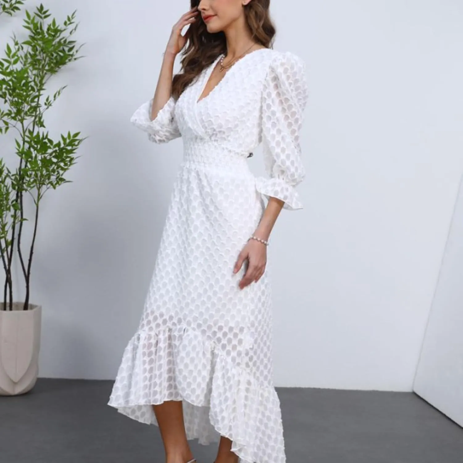 Womens Short Sleeve High Low V-Neck Long Maxi Boho Spring Summer Easter Dress Bridal Shower Dresses for Guest
