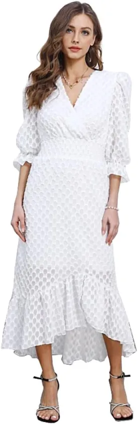 Womens Short Sleeve High Low V-Neck Long Maxi Boho Spring Summer Easter Dress Bridal Shower Dresses for Guest