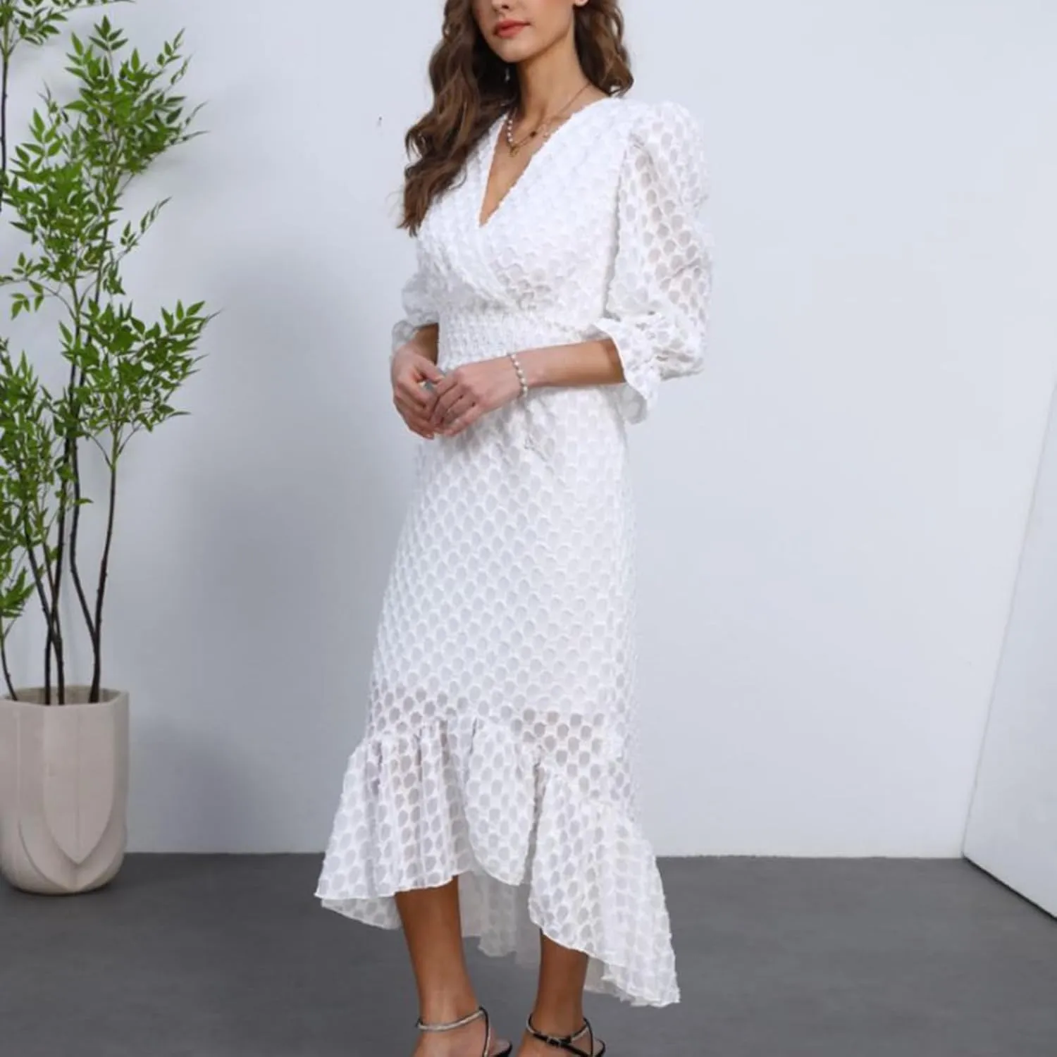 Womens Short Sleeve High Low V-Neck Long Maxi Boho Spring Summer Easter Dress Bridal Shower Dresses for Guest