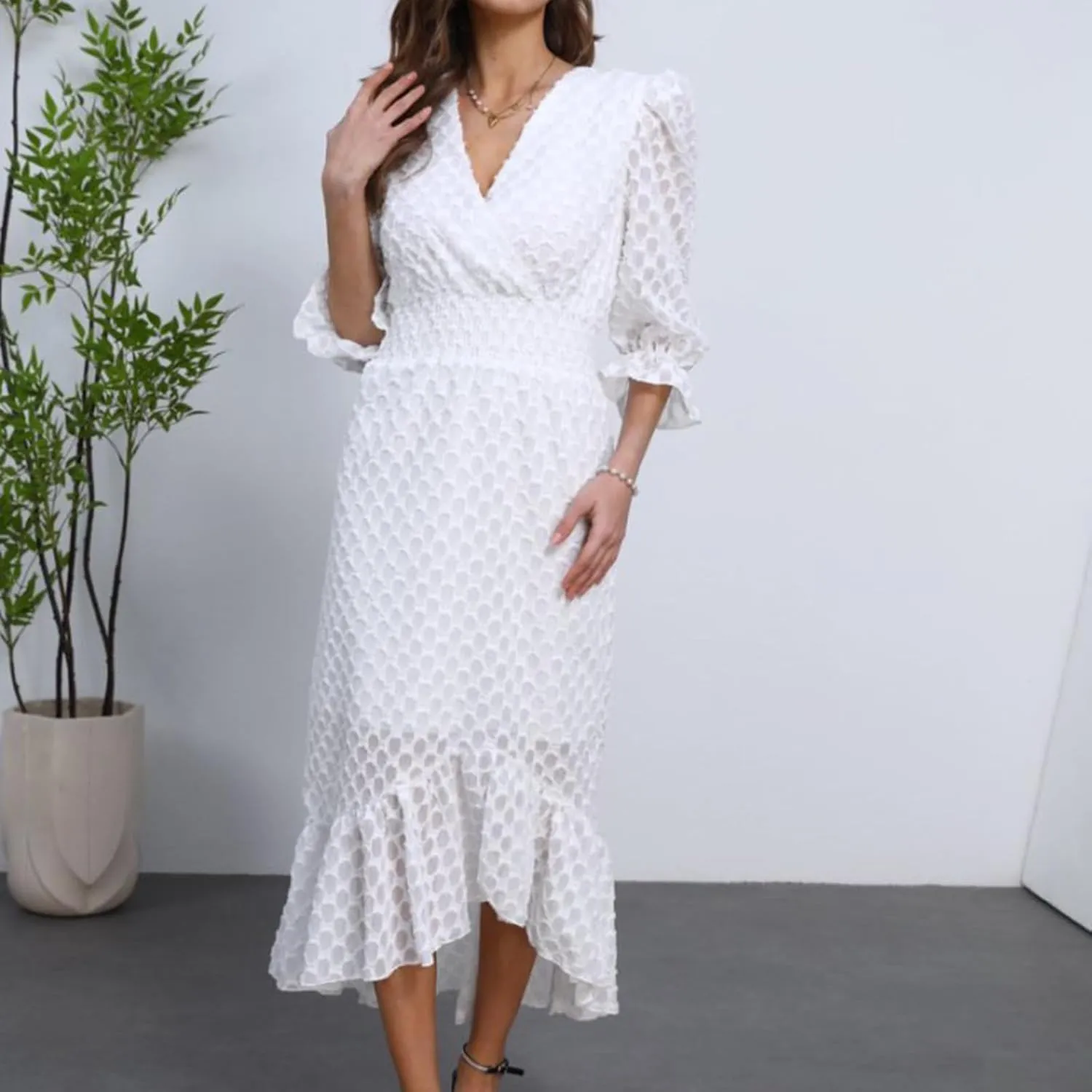 Womens Short Sleeve High Low V-Neck Long Maxi Boho Spring Summer Easter Dress Bridal Shower Dresses for Guest
