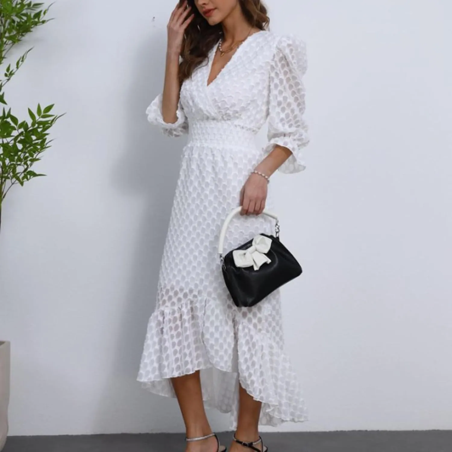 Womens Short Sleeve High Low V-Neck Long Maxi Boho Spring Summer Easter Dress Bridal Shower Dresses for Guest