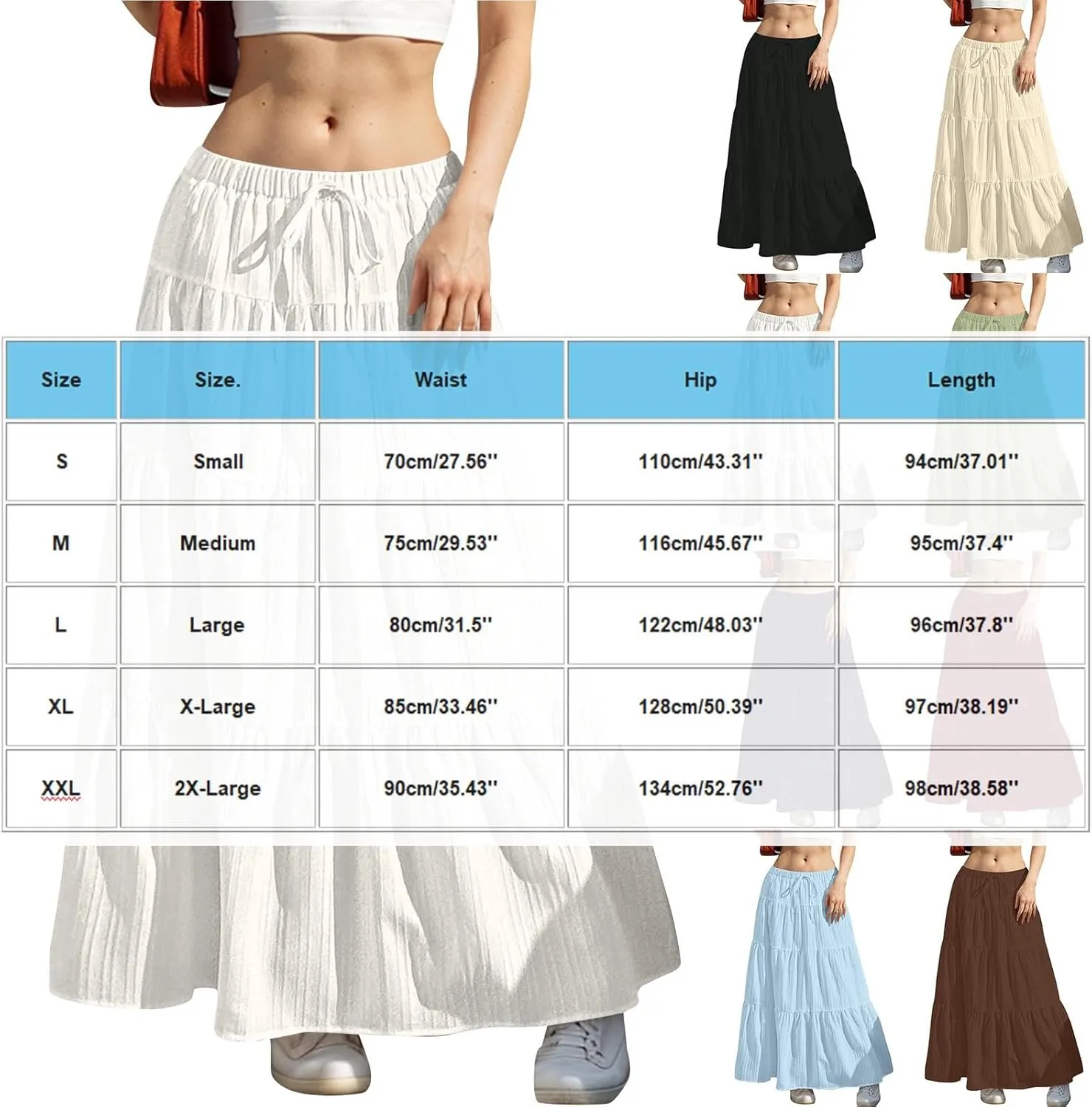 Women's Summer Boho Maxi Skirt Tiered Ruffle A-Line 2025 Fashion Elastic High Waist Skirts Pleated Swing Beachwear