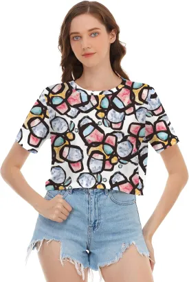 Womens Summer Sexy Crop Tops Oversized Floral Print Graphic Geometric Cropped T Shirts