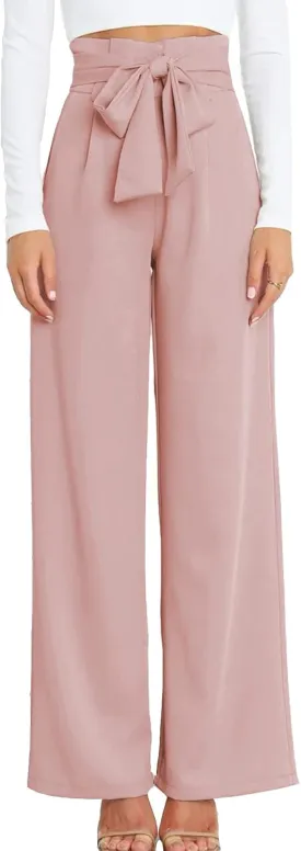 Women's Wide Leg Pants High Elastic Waisted in The Back Business Work Trousers Long Straight Suit Pants