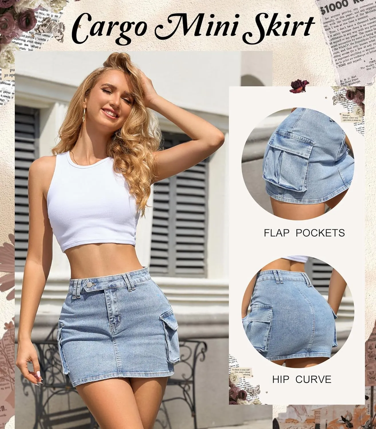 Womens Y2k Denim Mini Skirts Low Waist Cute Skirts Cargo Jean Skirts Dresses with Pockets