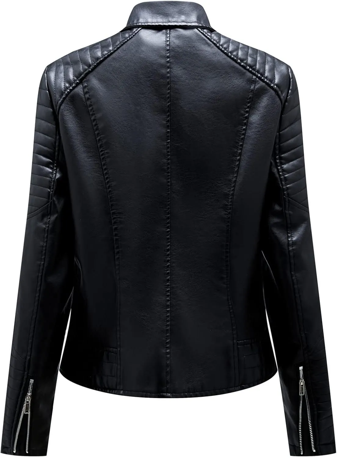 Womens Zip Up Long Sleeve Leather Jacket Motorcycle Leather Jacket PU Leather Jacket Fashion Women Moto Biker Jacket