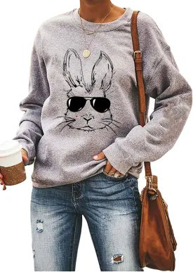 Ykomow Happy Easter Sweatshirt Women Long Sleeve Cute Bunny Rabbit Graphic Tees Pullover