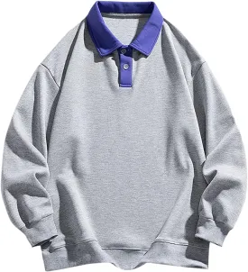 ZAFUL Men's Long Sleeve Polo Shirts Color Spliced Polo Collar Sweatshirt Casual Golf Patchwork Shirts Tops